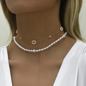 Bohemian Multilayer Handmade Flower Necklaces Vintage Chokers For Women Gold Color Bead Necklace Fashion Wedding Jewelry Gift
