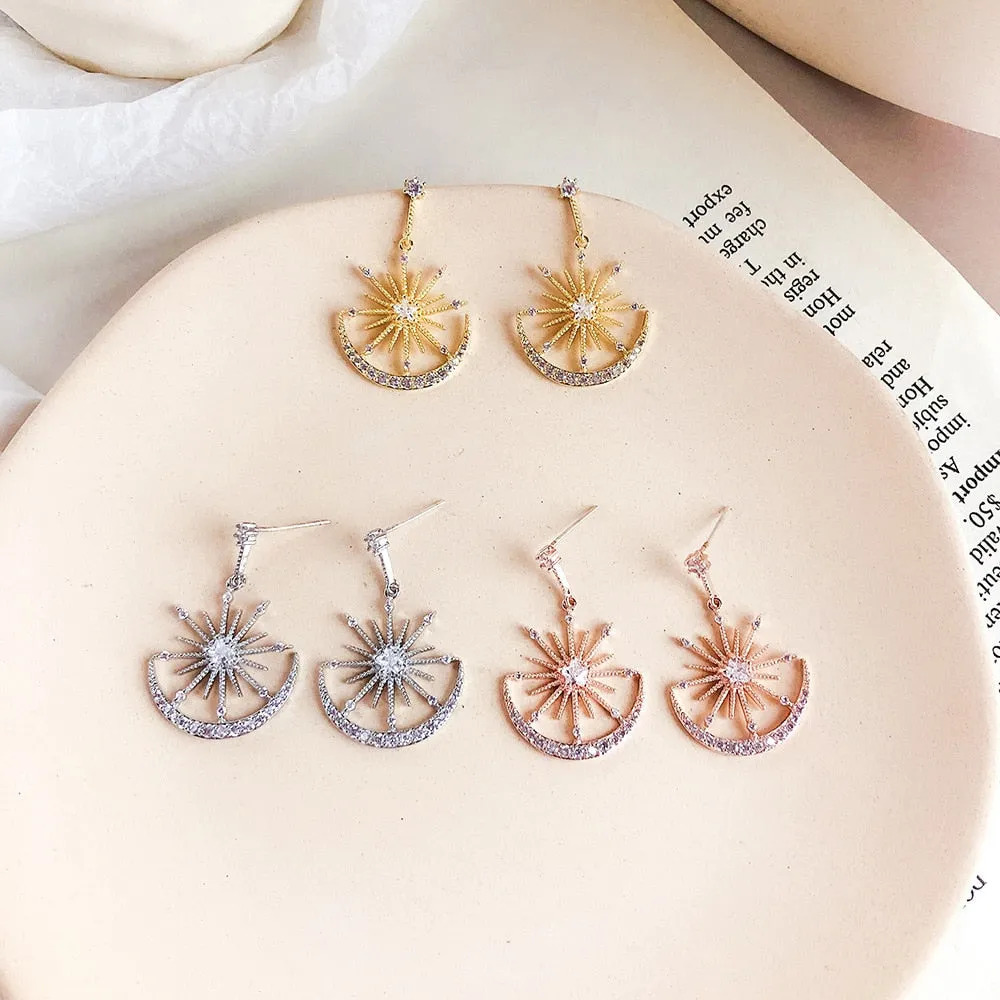 Bohemian Trendy Geometric Solar Moon Dangle Earrings