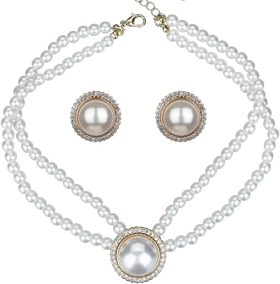 Boho Women Multilayer 1920s Necklace Silver Gold Dainty Pearls Layered Choker Necklaces Handmade Beads Fashion Chunky Pendant Multilayer Adjustable Layering Chain Necklaces Set for Women (Gold)