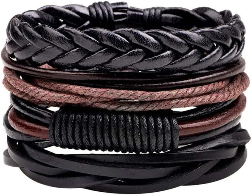 Braided Bracelet Set Artificial Leather Wrist Cuff Bracelets Adjustable Handmade Wristbands Boho Ethnic Tribal Wrap Bracelets