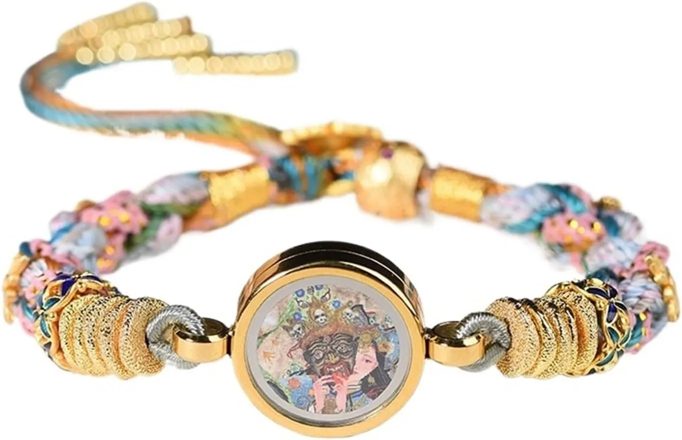 Braided Bracelets, Hand-Woven Chinese Tibetan Ethnic Style Zakiram Wutai Mountain Five Masters Thangka Yellow God of Wealth Hand Rope Women's Bracelet