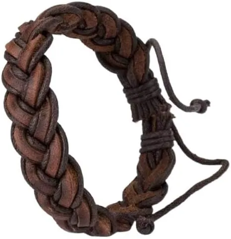 Braided Rope Bracelet,Handmade Bracelets, Leather Bracelet For Women Vintage Genuine Leather Braided Bangles,Charm Wrap Handmade Weave Adjustable Brown Bracelets Personality