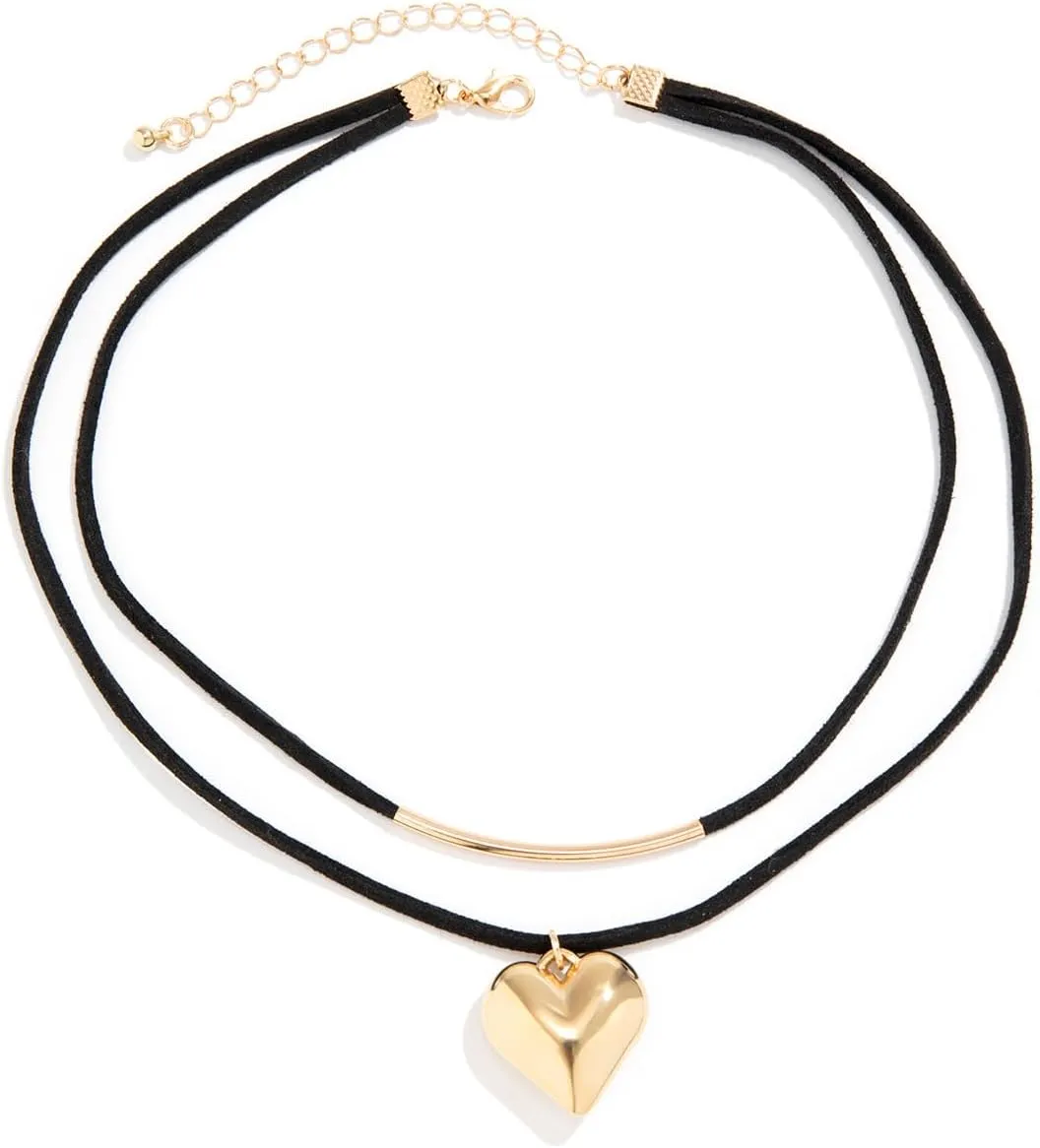 BSLVWG Black Velvet Choker Necklace Layered Heart Pendant Collar Necklaces Adjustable Classic Chain Lover Pendant Necklaces Gothic Jewelry for Women