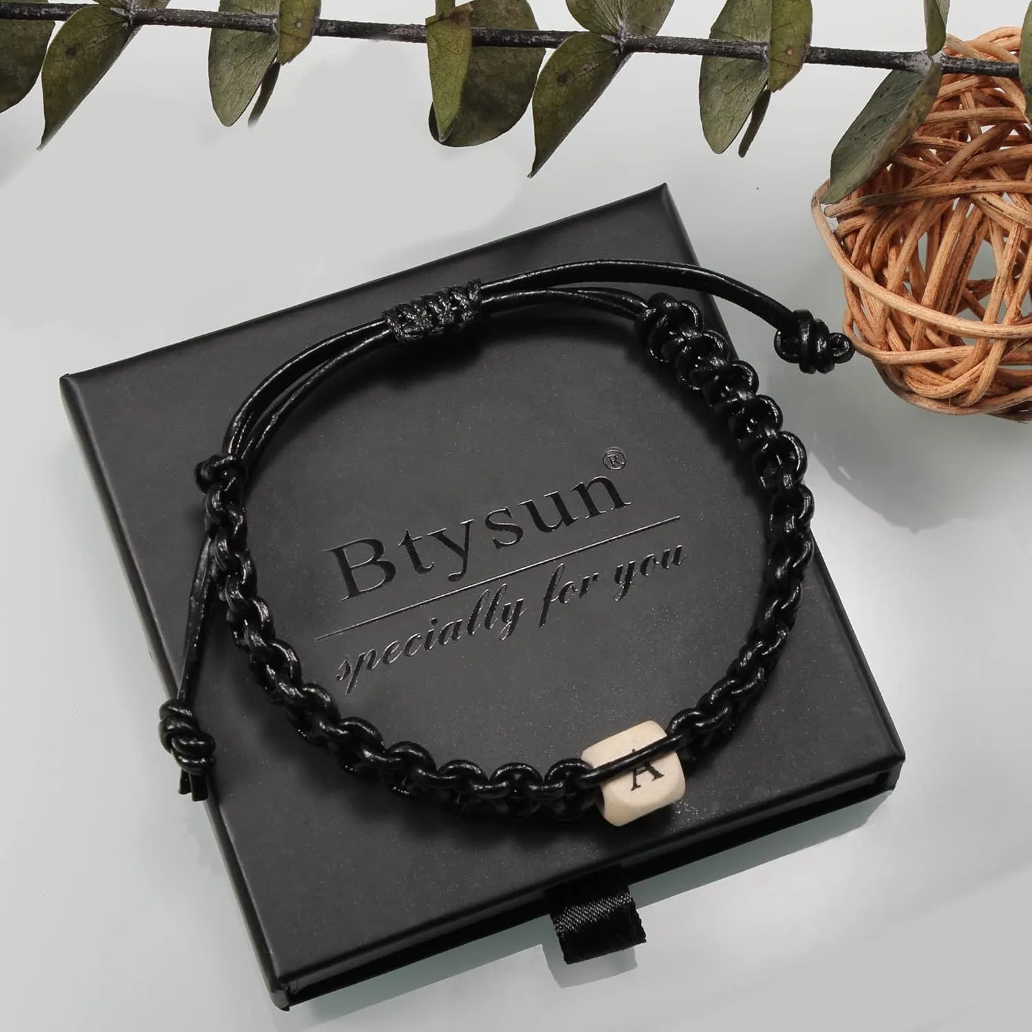 Btysun Dad Gifts for Fathers Day, Initial Bracelet for Men Teens Stocking Stuffers Adjustable Letter A-Z Mens Leather Bracelet Valentines Day Gifts for Him Son Husband Graduation Christmas Jewelry