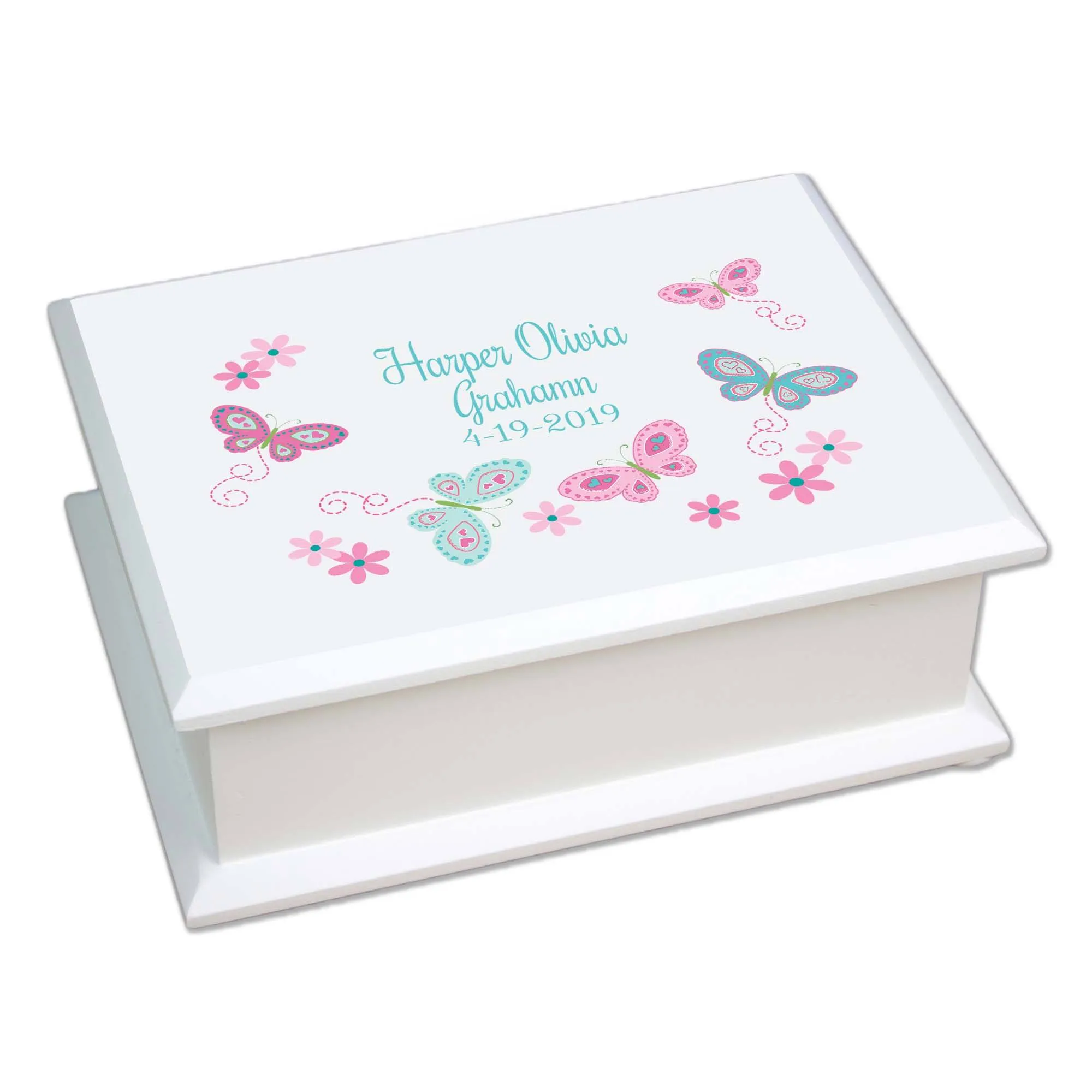 Butterfly Jewelry Box - Aqua Pink Liift Top Butterfly Jewelry Box