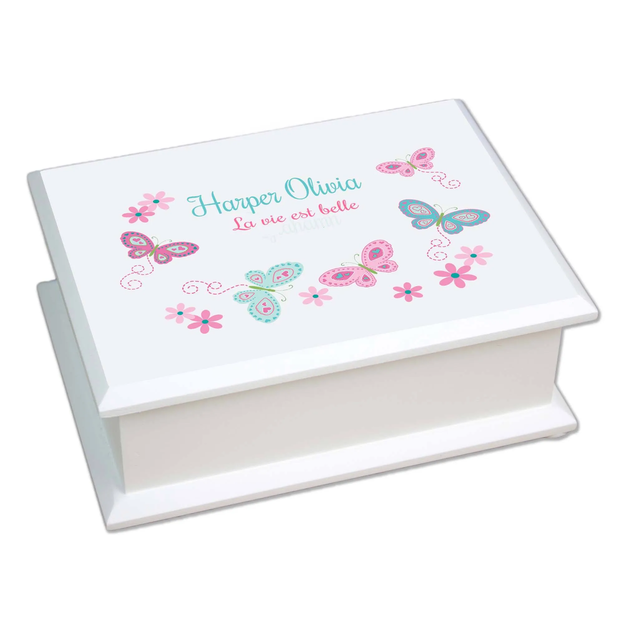 Butterfly Jewelry Box - Aqua Pink Liift Top Butterfly Jewelry Box