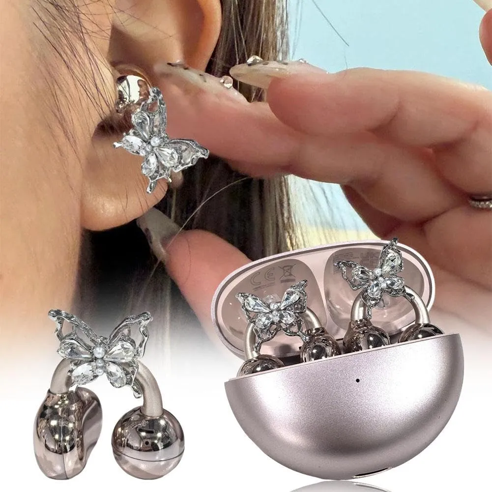 Butterfly Rhinestone for Clip on Earbuds Open Ear, Butterfly for Clip on Earbuds Open Ear, Elegant Clip-On Ear Jewelrys, Removable Ear Accessories Exquisite DIY Decoration