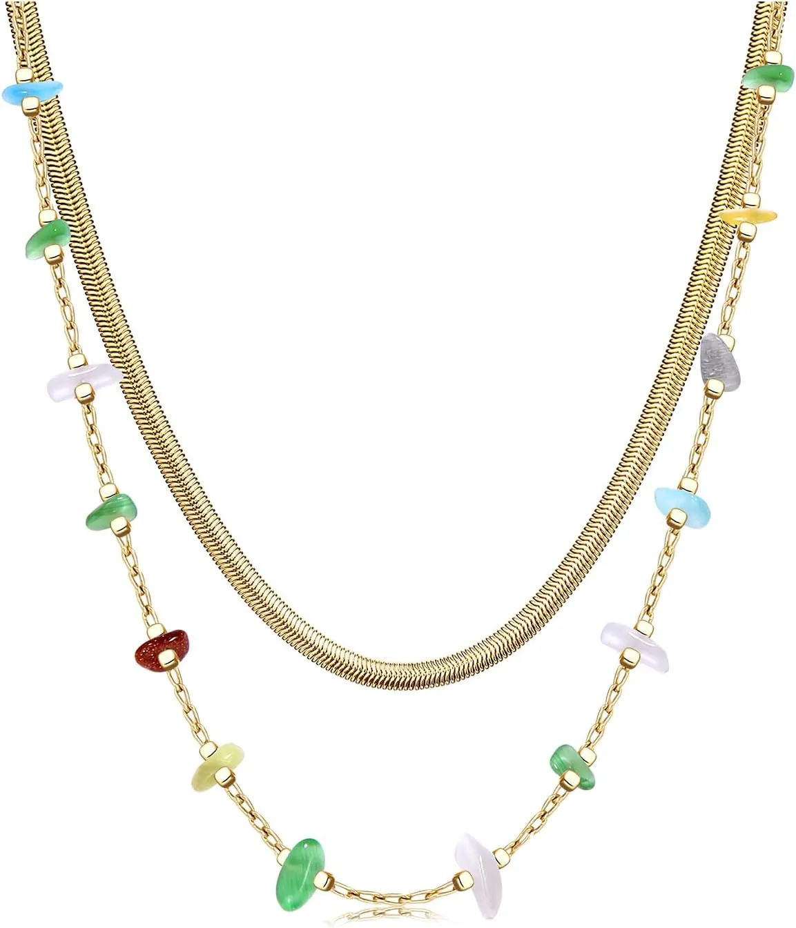 BVGA Dainty Gold Choker Necklace Colorful Heart Gemstone Choker Necklace Gold Plated Snake Chain Necklace Choker Necklaces Set for Women Gifts