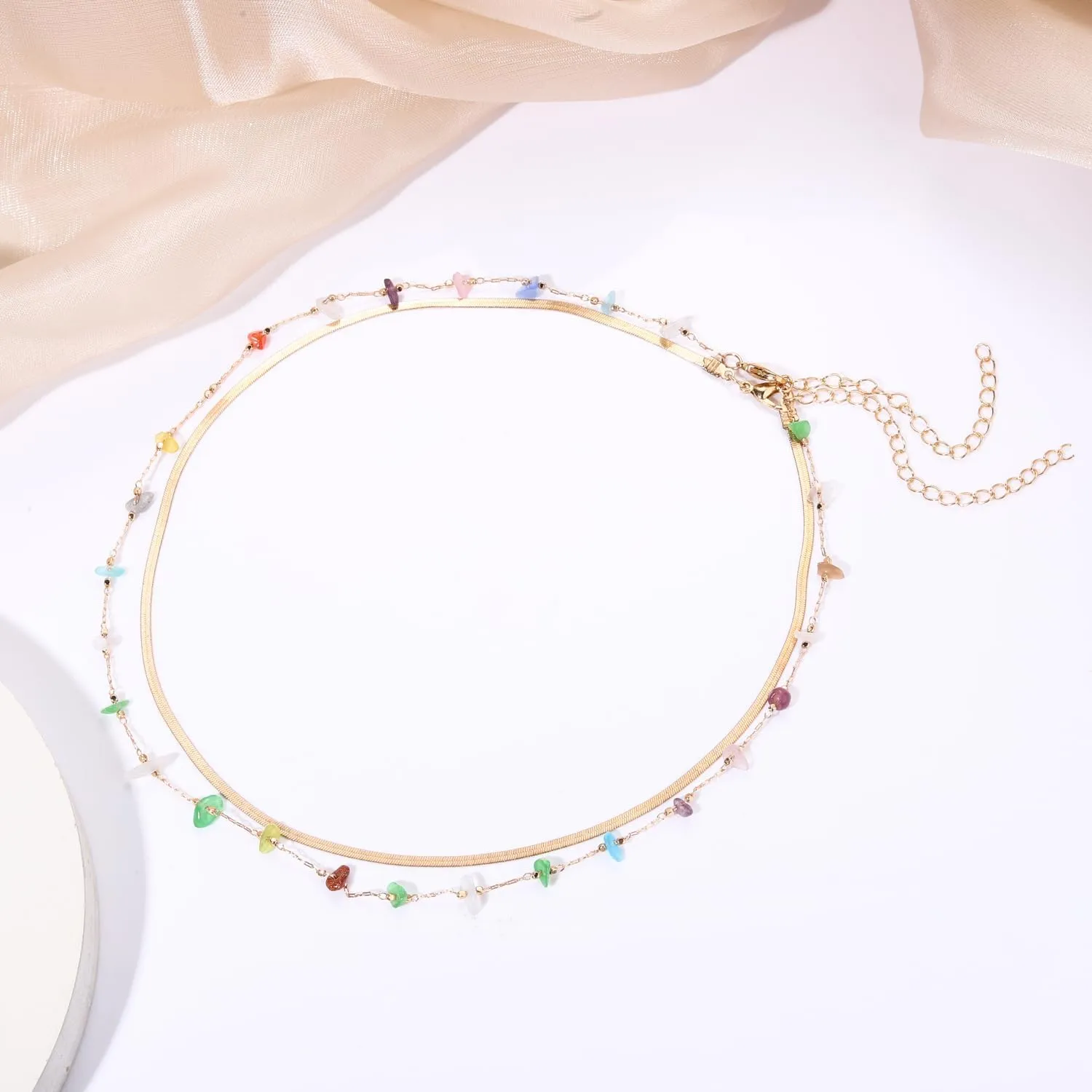 BVGA Dainty Gold Choker Necklace Colorful Heart Gemstone Choker Necklace Gold Plated Snake Chain Necklace Choker Necklaces Set for Women Gifts