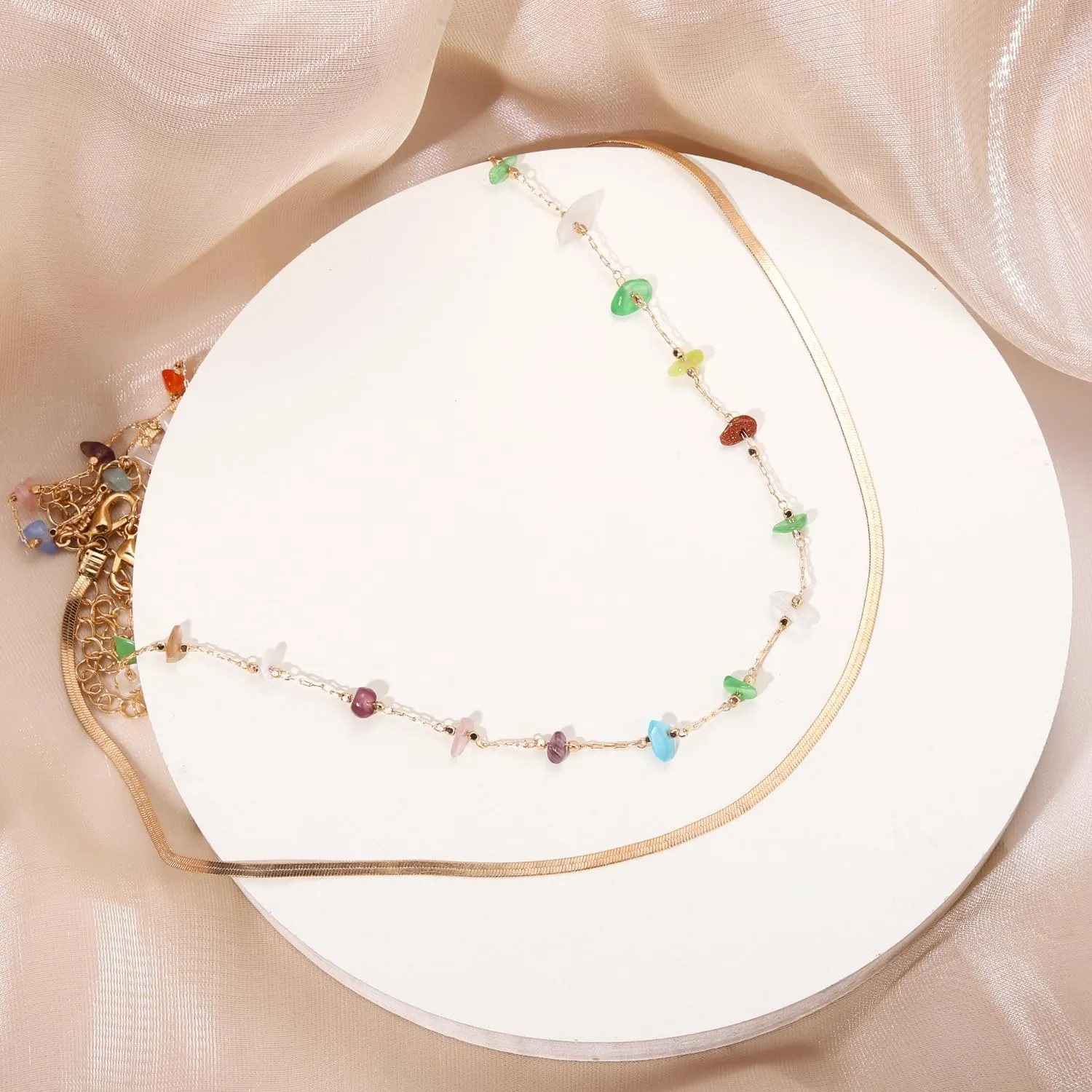 BVGA Dainty Gold Choker Necklace Colorful Heart Gemstone Choker Necklace Gold Plated Snake Chain Necklace Choker Necklaces Set for Women Gifts