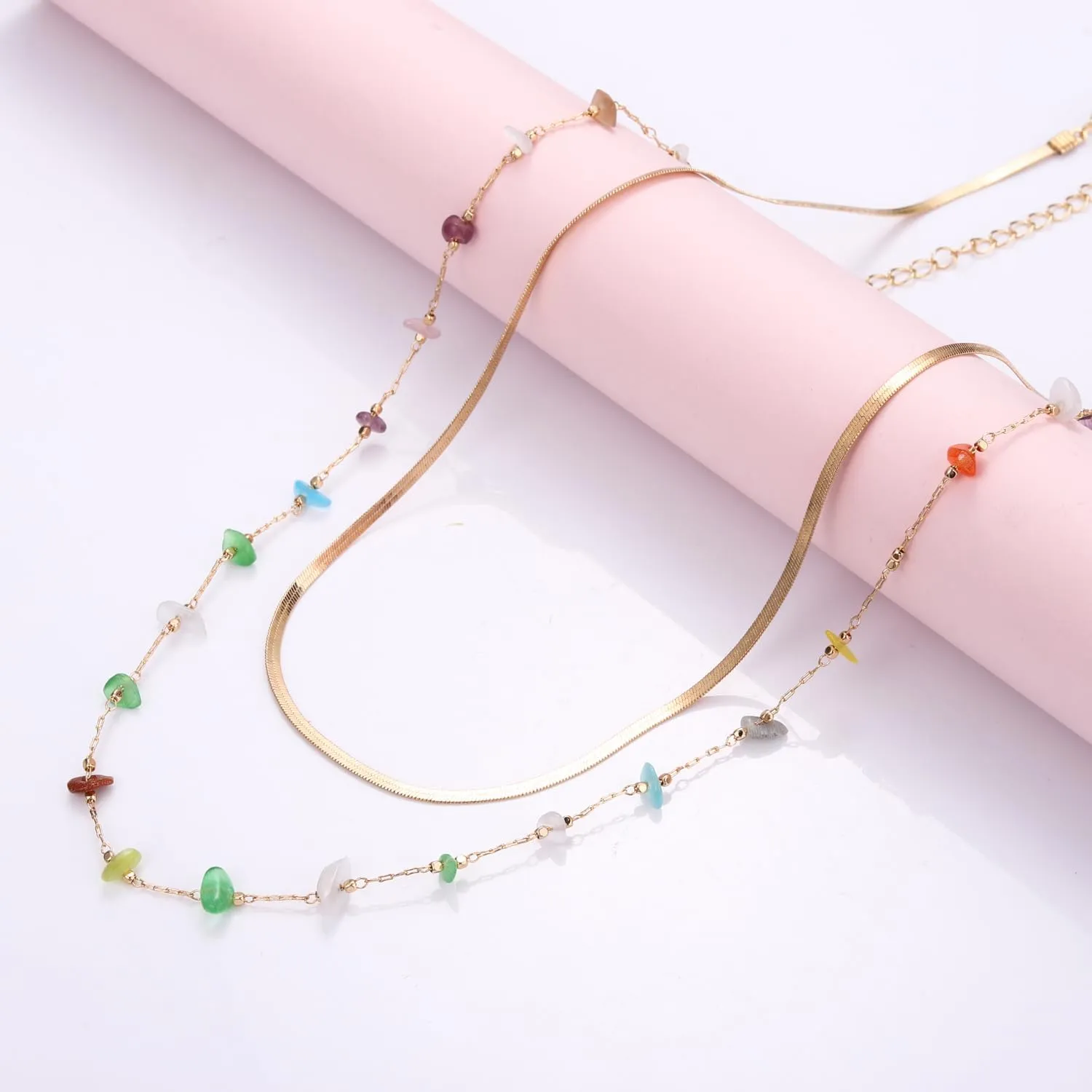 BVGA Dainty Gold Choker Necklace Colorful Heart Gemstone Choker Necklace Gold Plated Snake Chain Necklace Choker Necklaces Set for Women Gifts
