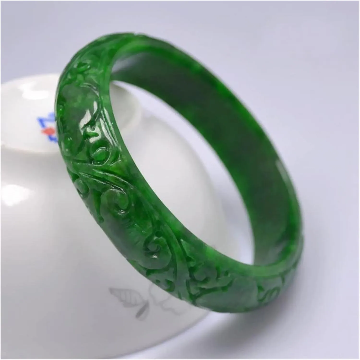 Carved Pattern Flower Bangle Jade Bracelet Bangles for Women Bracelet Jade Jewelry /1835 (Color : A, Size : 56-57mm)