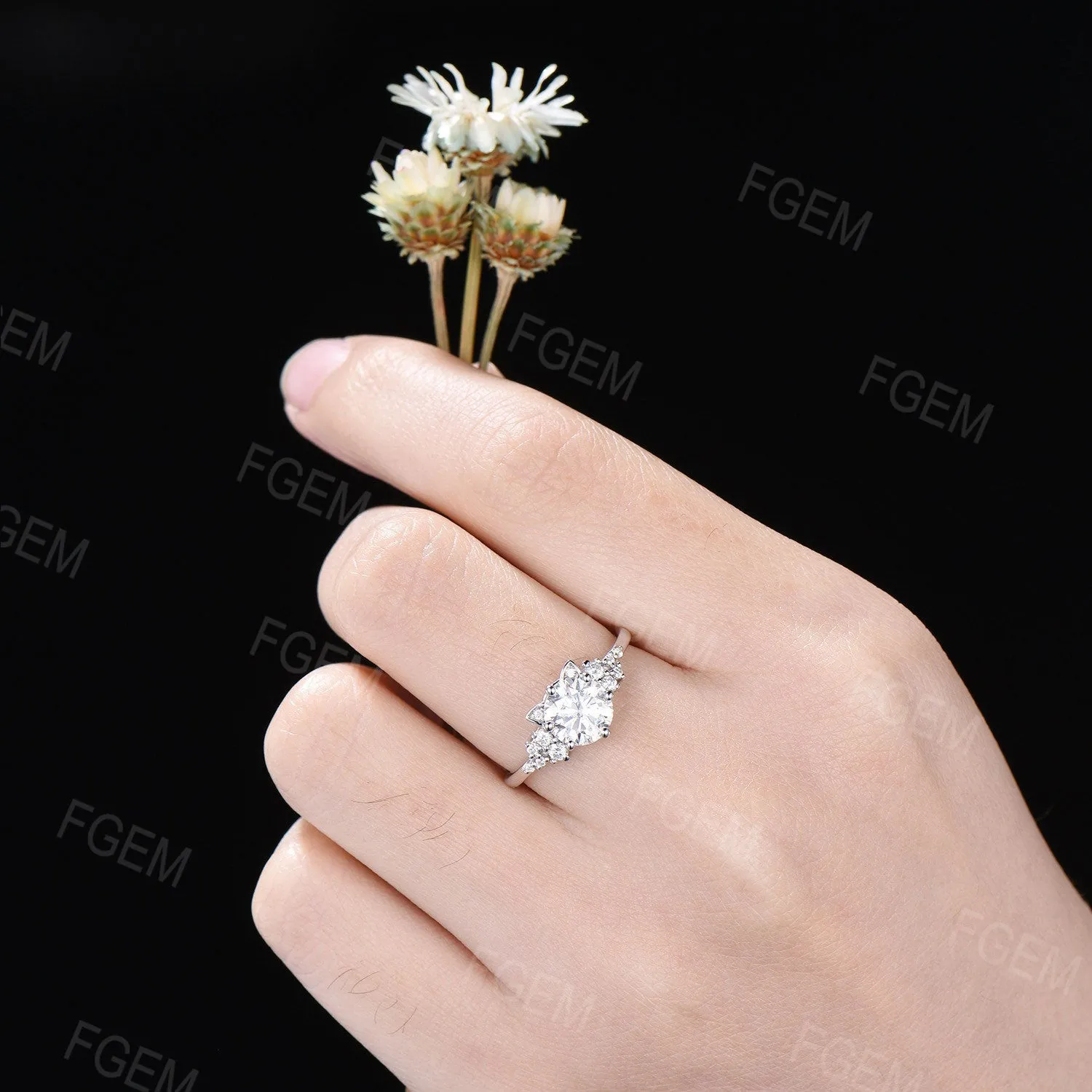 Cat Engagement Ring 7mm Round Moissanite Ring Unique Cat Moissanite Cluster Ring Snowdrift Ring Gold Cat Ring Anniversary Gift For Cat Lover