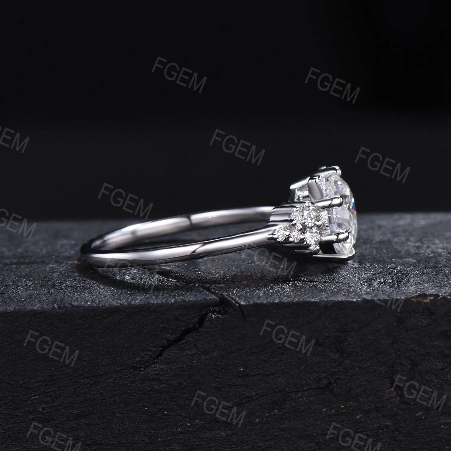 Cat Engagement Ring 7mm Round Moissanite Ring Unique Cat Moissanite Cluster Ring Snowdrift Ring Gold Cat Ring Anniversary Gift For Cat Lover