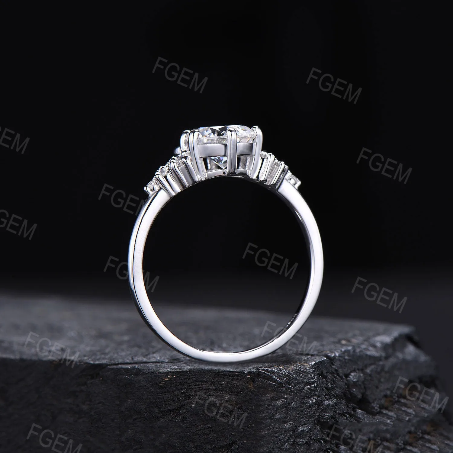 Cat Engagement Ring 7mm Round Moissanite Ring Unique Cat Moissanite Cluster Ring Snowdrift Ring Gold Cat Ring Anniversary Gift For Cat Lover