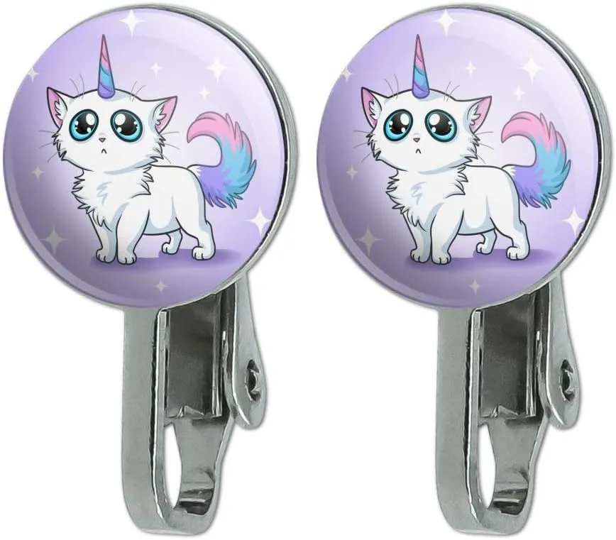 Cat Unicorn Novelty Clip-On Stud Earrings
