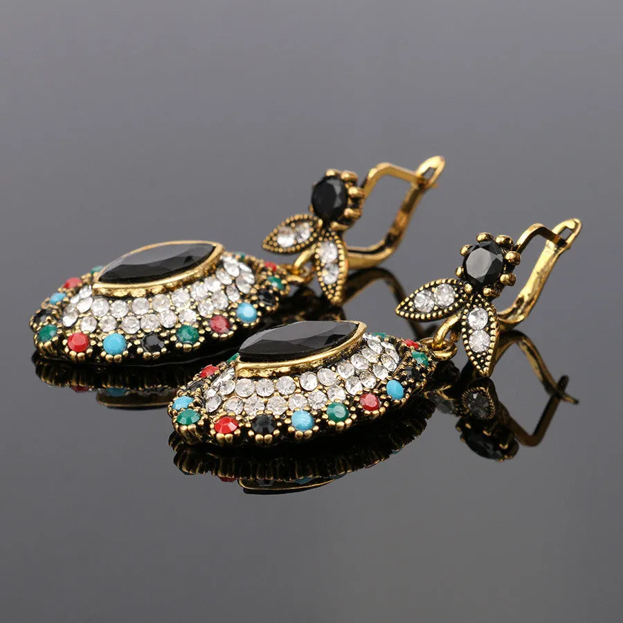 Charms Indian Jewelry Mixed Colorful Stone Crystal Gold Plated Wedding Jewelry Sets For Brides