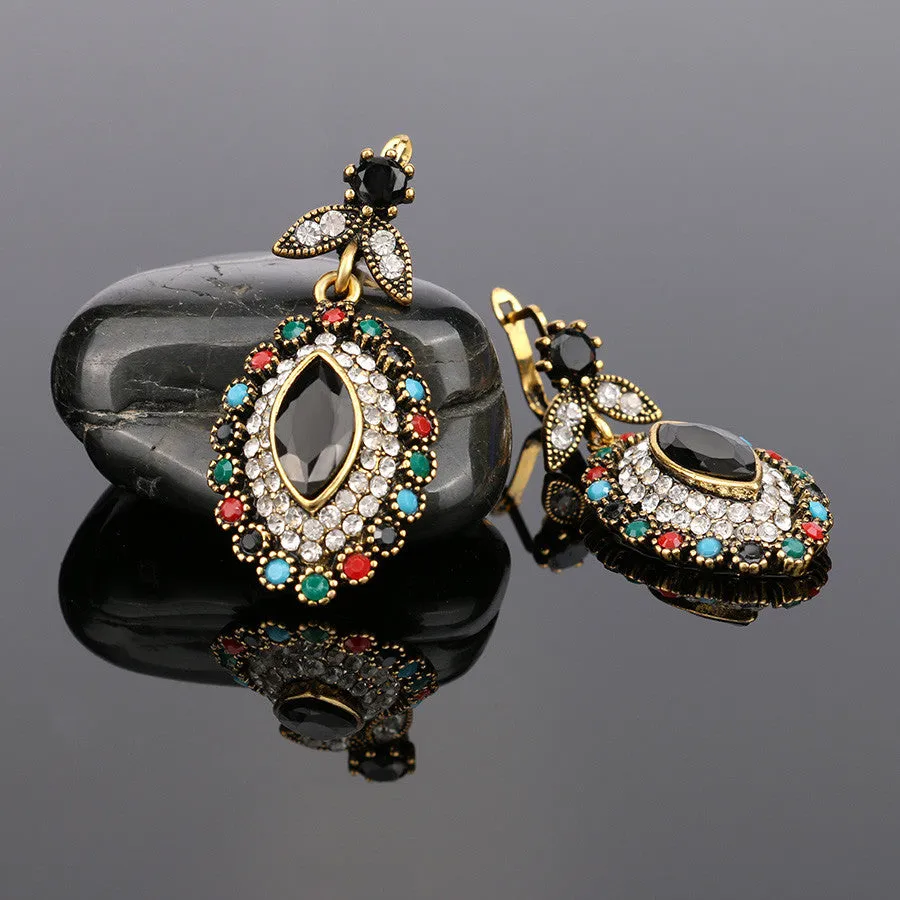 Charms Indian Jewelry Mixed Colorful Stone Crystal Gold Plated Wedding Jewelry Sets For Brides