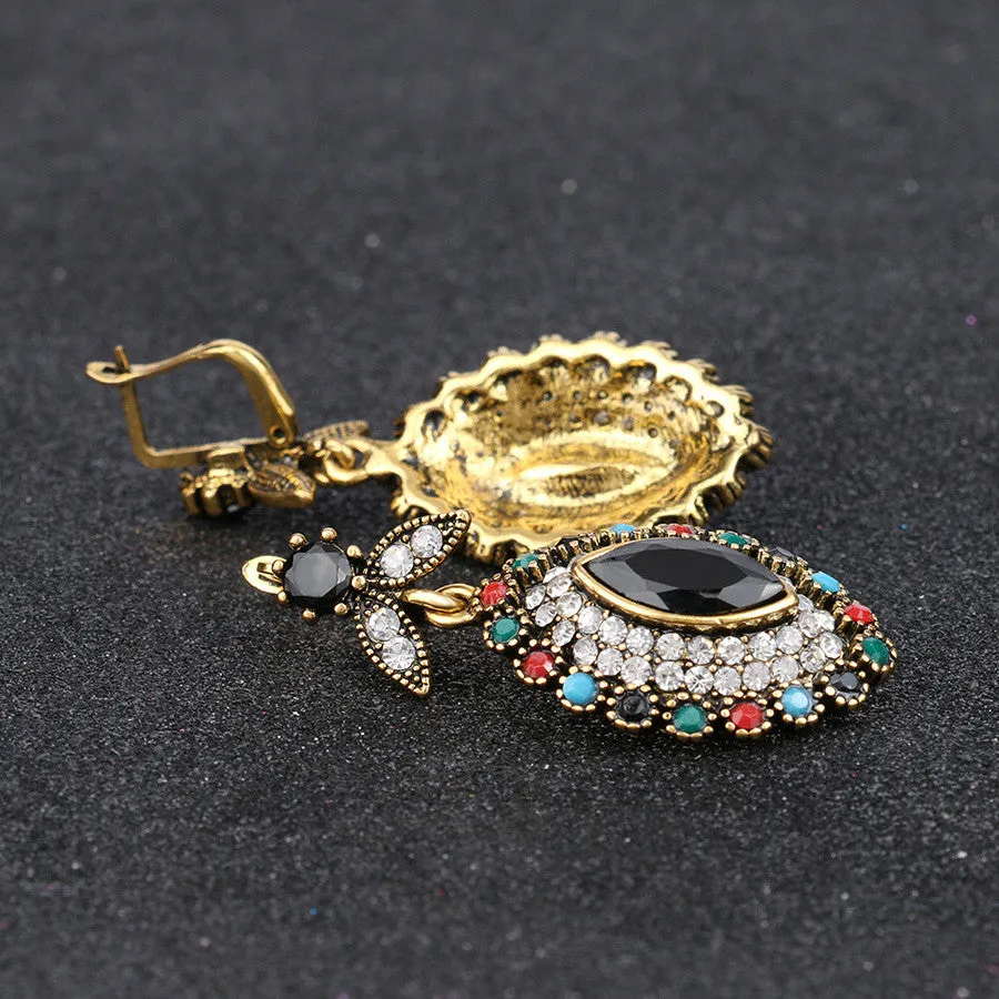 Charms Indian Jewelry Mixed Colorful Stone Crystal Gold Plated Wedding Jewelry Sets For Brides