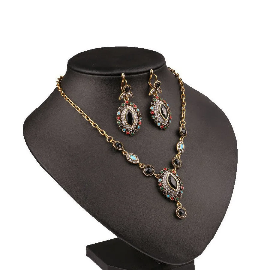 Charms Indian Jewelry Mixed Colorful Stone Crystal Gold Plated Wedding Jewelry Sets For Brides