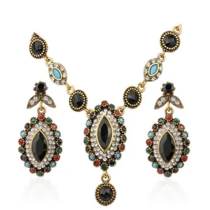 Charms Indian Jewelry Mixed Colorful Stone Crystal Gold Plated Wedding Jewelry Sets For Brides