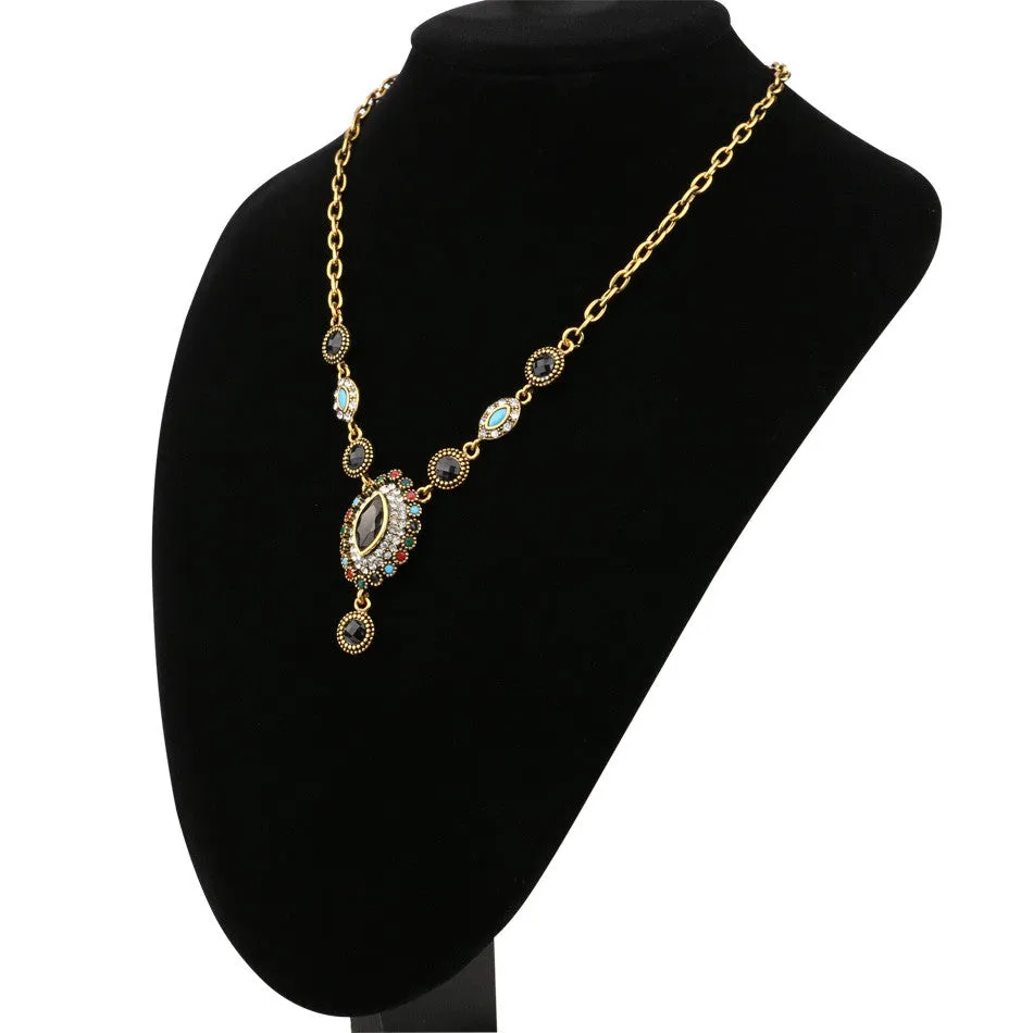 Charms Indian Jewelry Mixed Colorful Stone Crystal Gold Plated Wedding Jewelry Sets For Brides