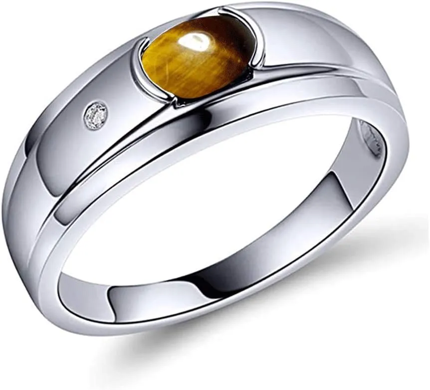 Choose Your Gemstone Oval Shape Silver Rings for Men Wedding Band Anniversay Gift in Size 4 to 13