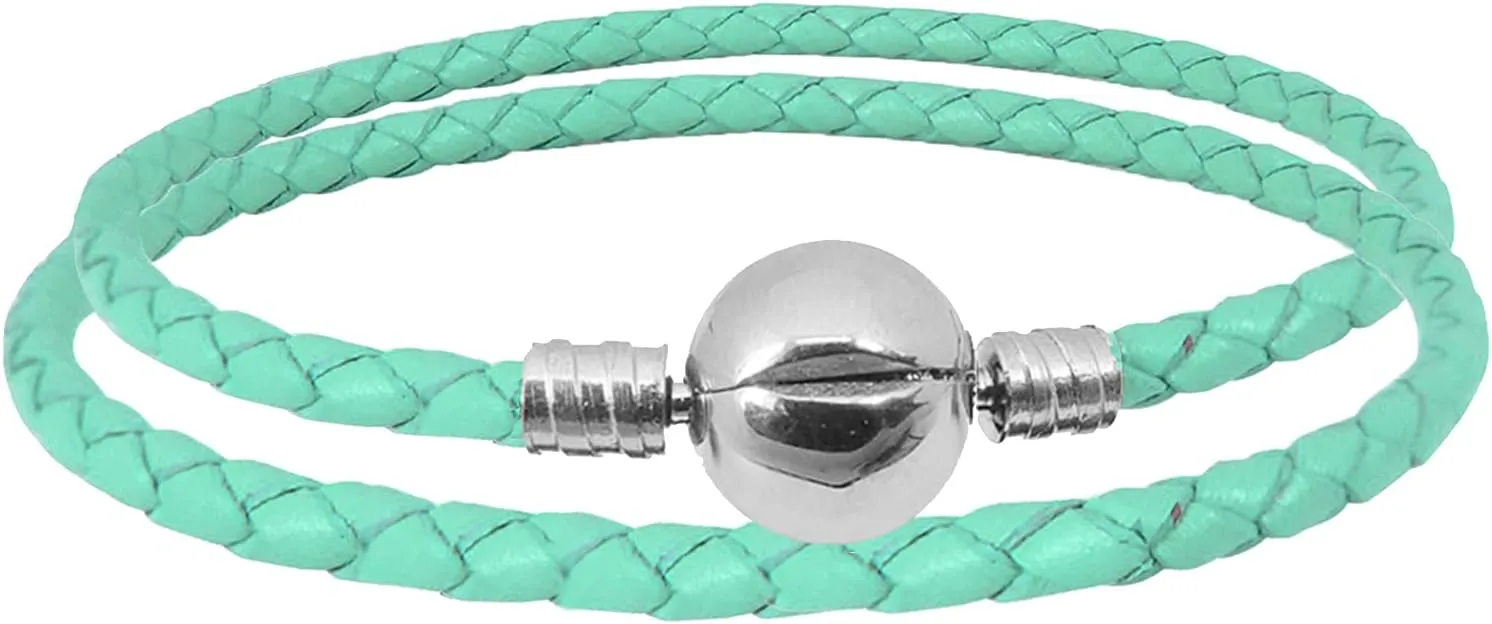 Christmas Gift Leather Charm Braided Chain Silver Plated Womens Bead Charms for Bracelets Jewelry 38cm14.96in(18cm 7.1in)