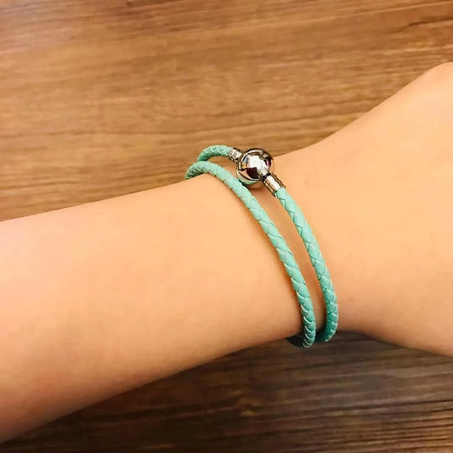 Christmas Gift Leather Charm Braided Chain Silver Plated Womens Bead Charms for Bracelets Jewelry 38cm14.96in(18cm 7.1in)