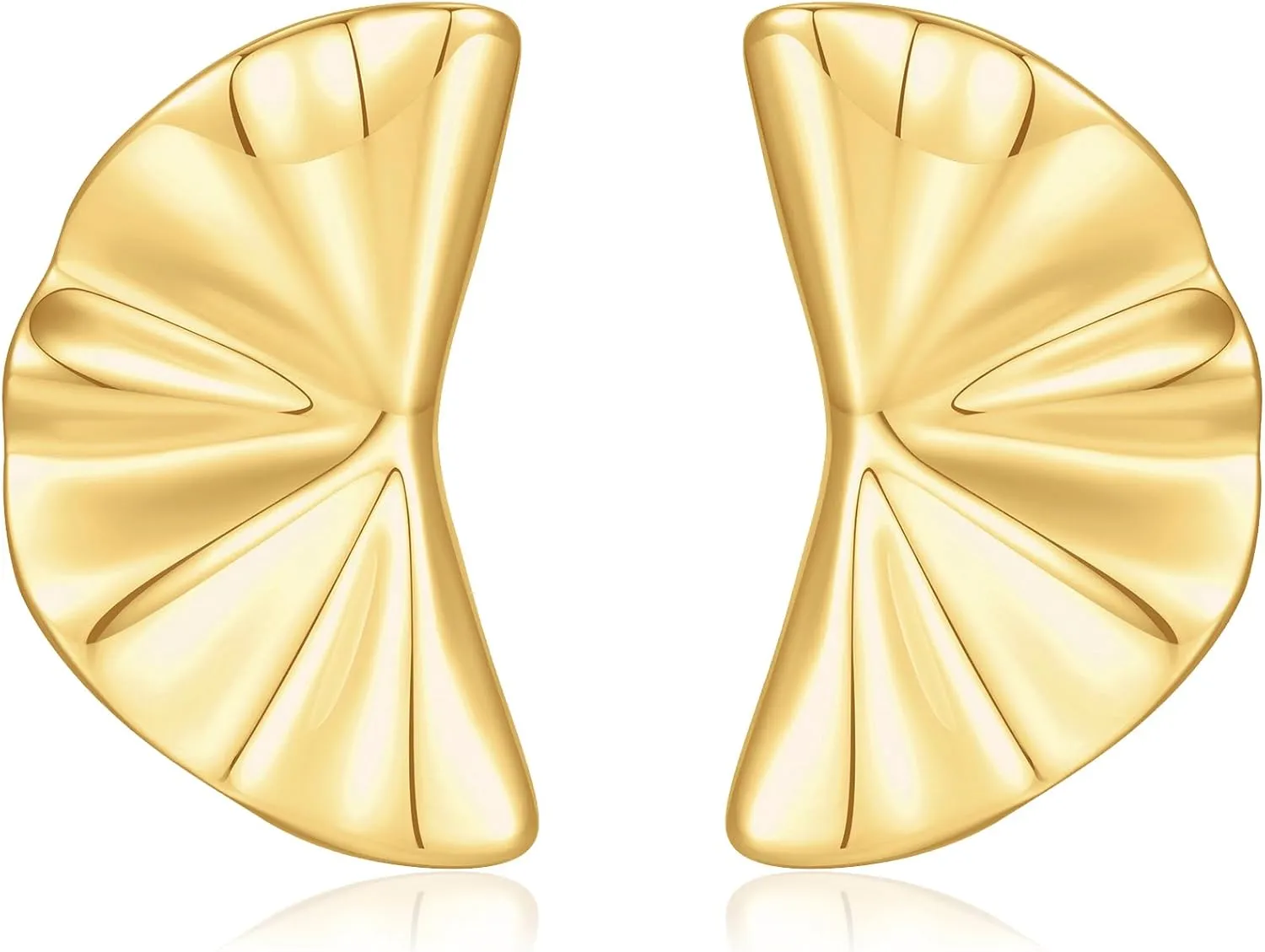 Chunky Gold Earrings for Women, 14K Gold Plated Statement Earrings for Women Large Stud Gold Chunky Earrings Hypoallergenic Lightweight Symmetry Big Thick Gold Earrings for Women Trendy Jewelry