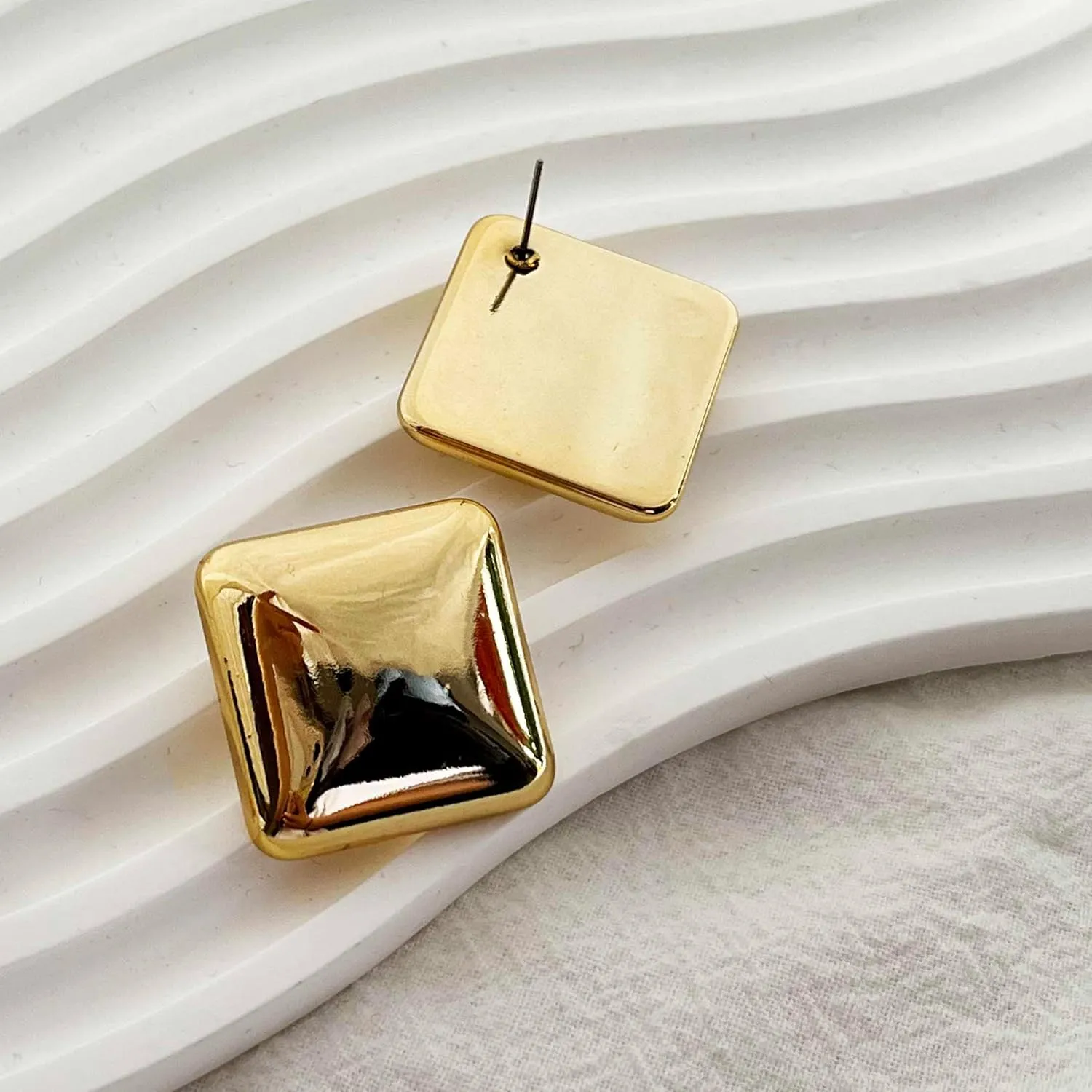 Chunky Gold Earrings for Women, 18K Gold Plated Big Statement Earrings, Trendy Large Gold Stud Earrings