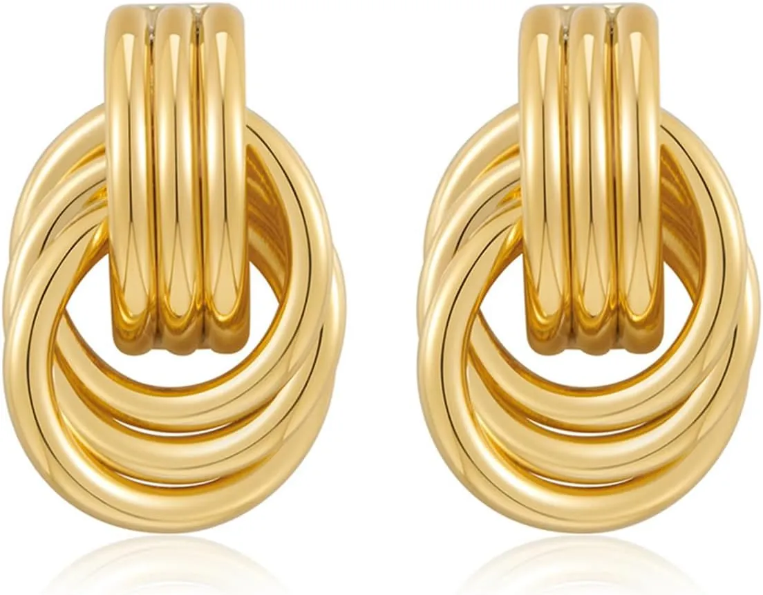 Chunky Gold Earrings for Women Gold Geometric Drop Dangle Hoop Earrings Chunky Gold Twisted Knot Stud Earrings Statement Trendy Jewelry Gift