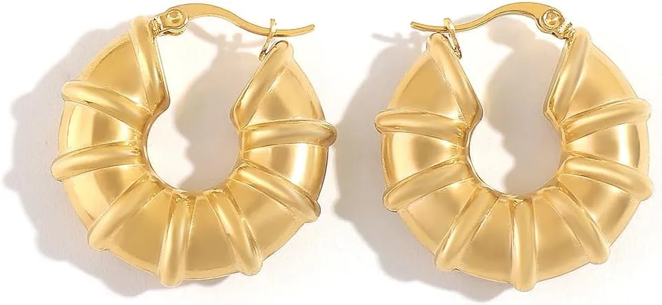 Chunky Gold Earrings for Women Teardrop Chunky Earrings 18K Gold-plated Stainless Steel Gold Earrings Teardrop Bamboo Shaped Hoops Earrings Valentine's Day Christmas Jewelry-Bamboo joint