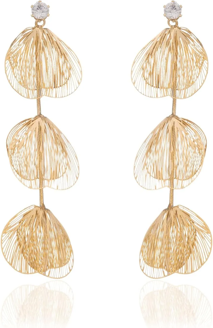 Chunky Gold Flower Earrings for Women Statement 14K Gold Plated Flower Dangle Earrings Boho Yellow Big Chunky Pearl Floral Petal Earring Lightweight Prom Christmas Jewelry Gifts Trendy Stuff