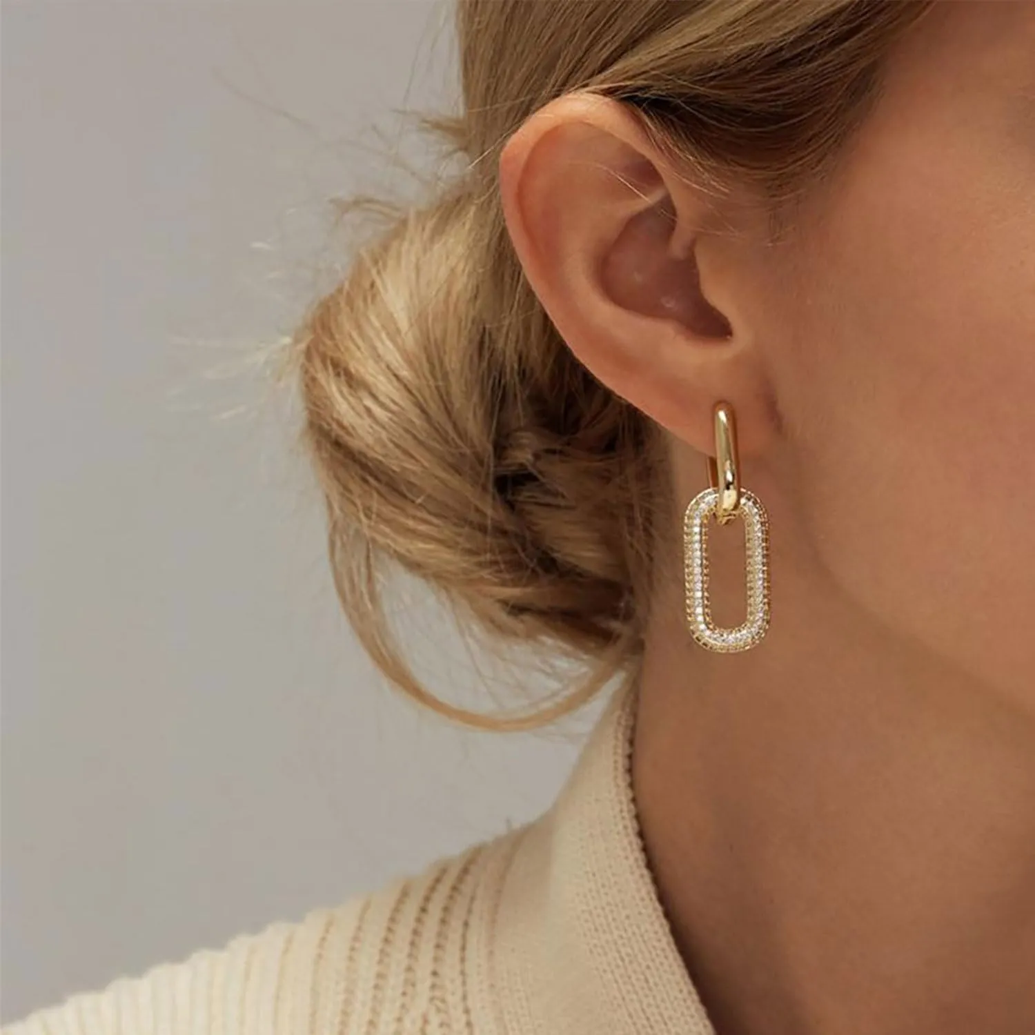Chunky Gold Geometric Drop Dangle Earrings for Women 14K Gold Plated Paperclip Hoop Earrings Sterling Silver Post Jewelry Gift