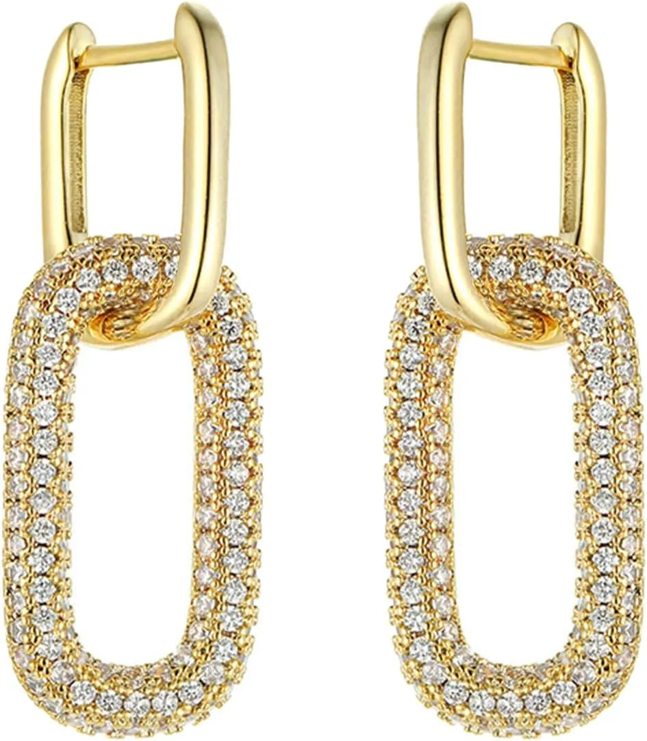 Chunky Gold Geometric Drop Dangle Earrings for Women 14K Gold Plated Paperclip Hoop Earrings Sterling Silver Post Jewelry Gift