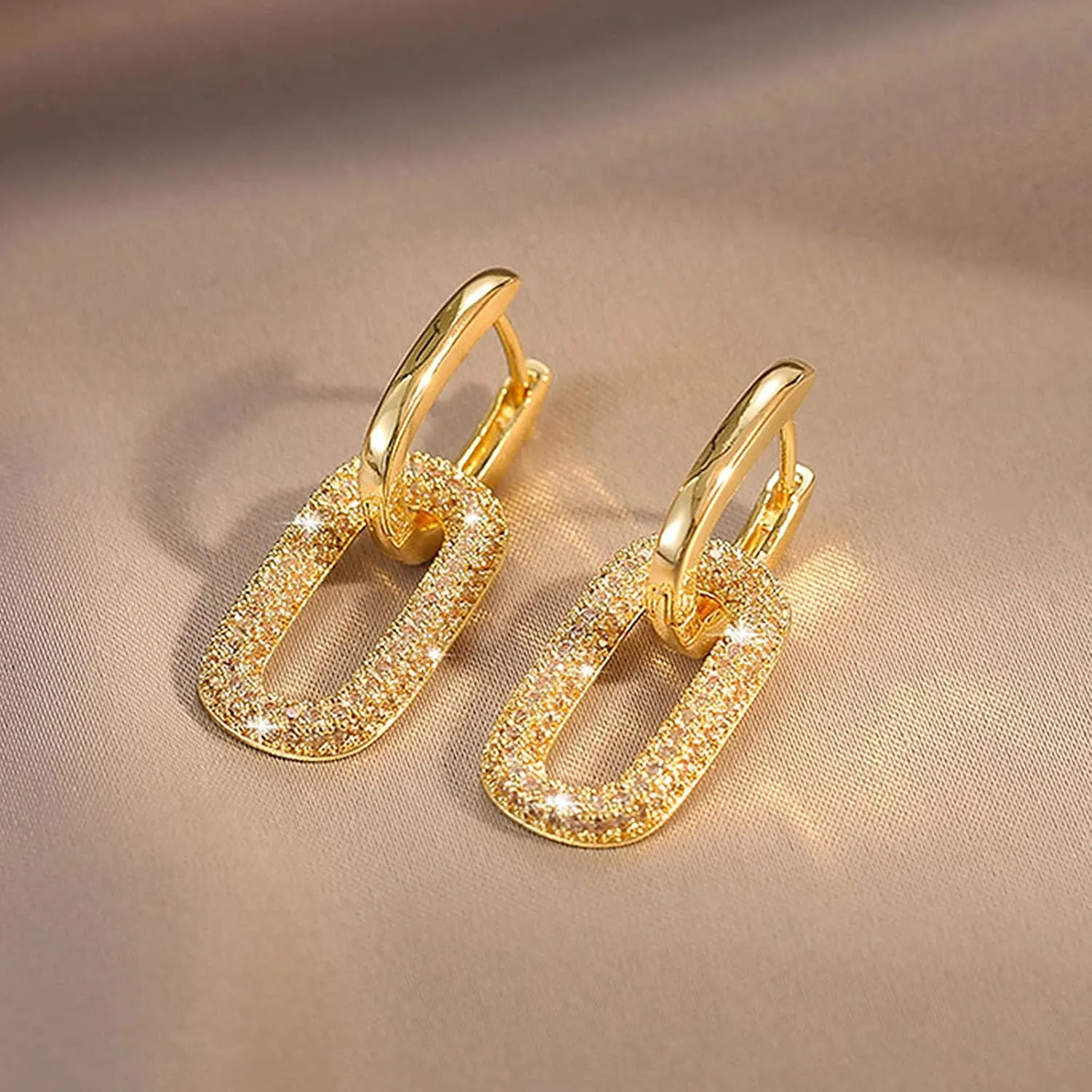 Chunky Gold Geometric Drop Dangle Earrings for Women 14K Gold Plated Paperclip Hoop Earrings Sterling Silver Post Jewelry Gift
