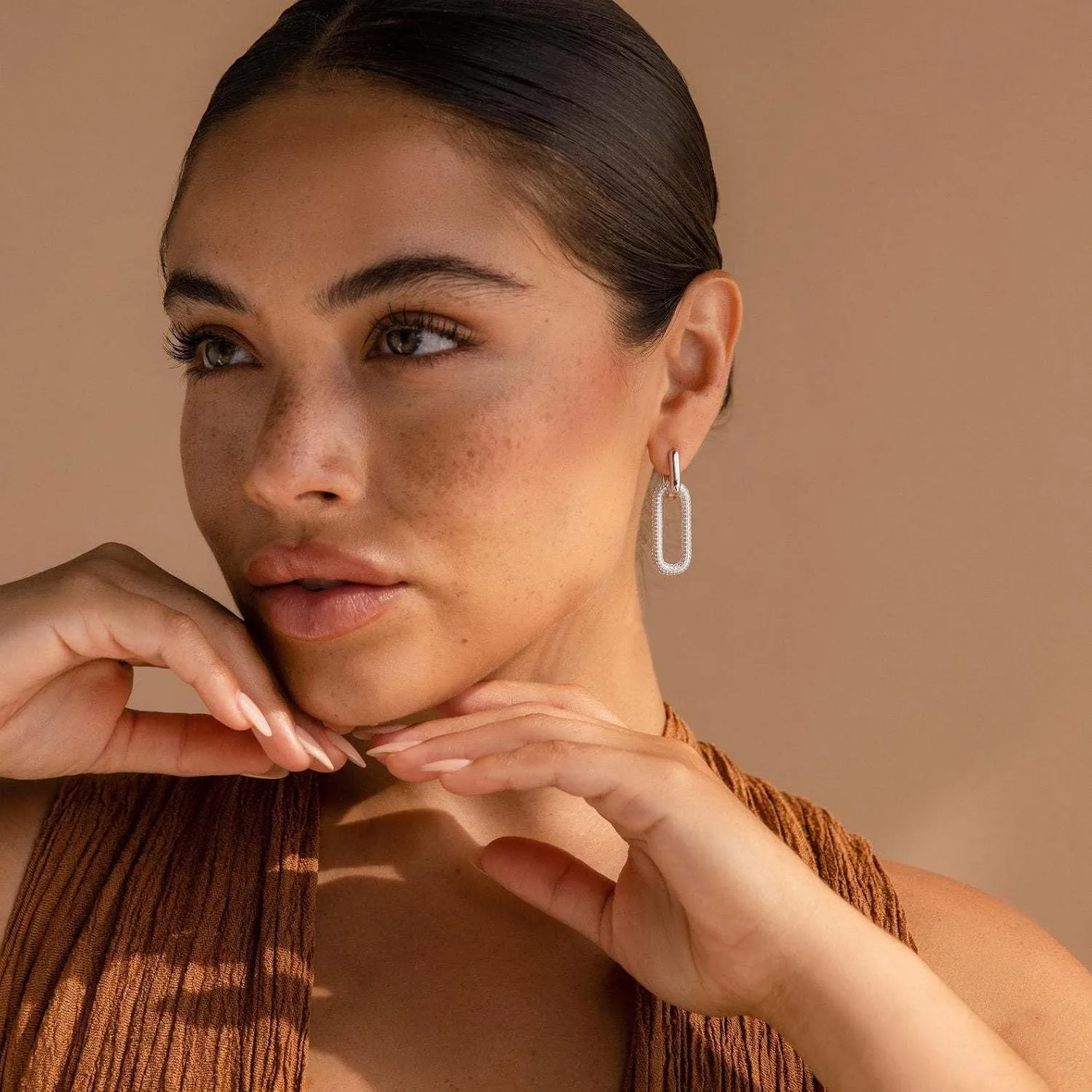 Chunky Gold Geometric Drop Dangle Earrings for Women 14K Gold Plated Paperclip Hoop Earrings Sterling Silver Post Jewelry Gift