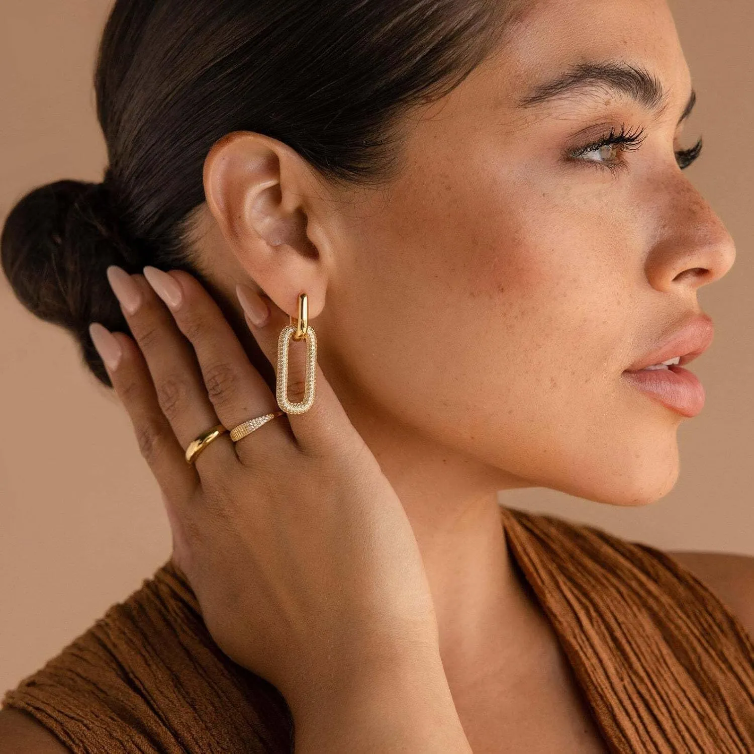 Chunky Gold Geometric Drop Dangle Earrings for Women 14K Gold Plated Paperclip Hoop Earrings Sterling Silver Post Jewelry Gift