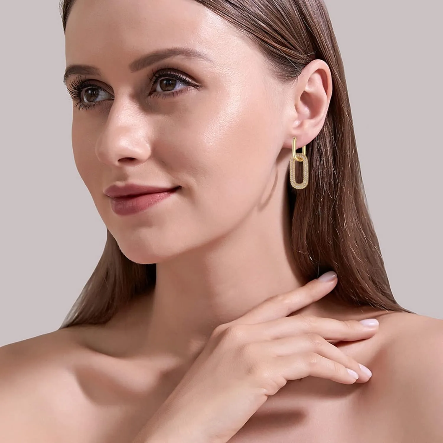 Chunky Gold Geometric Drop Dangle Earrings for Women 14K Gold Plated Paperclip Hoop Earrings Sterling Silver Post Jewelry Gift