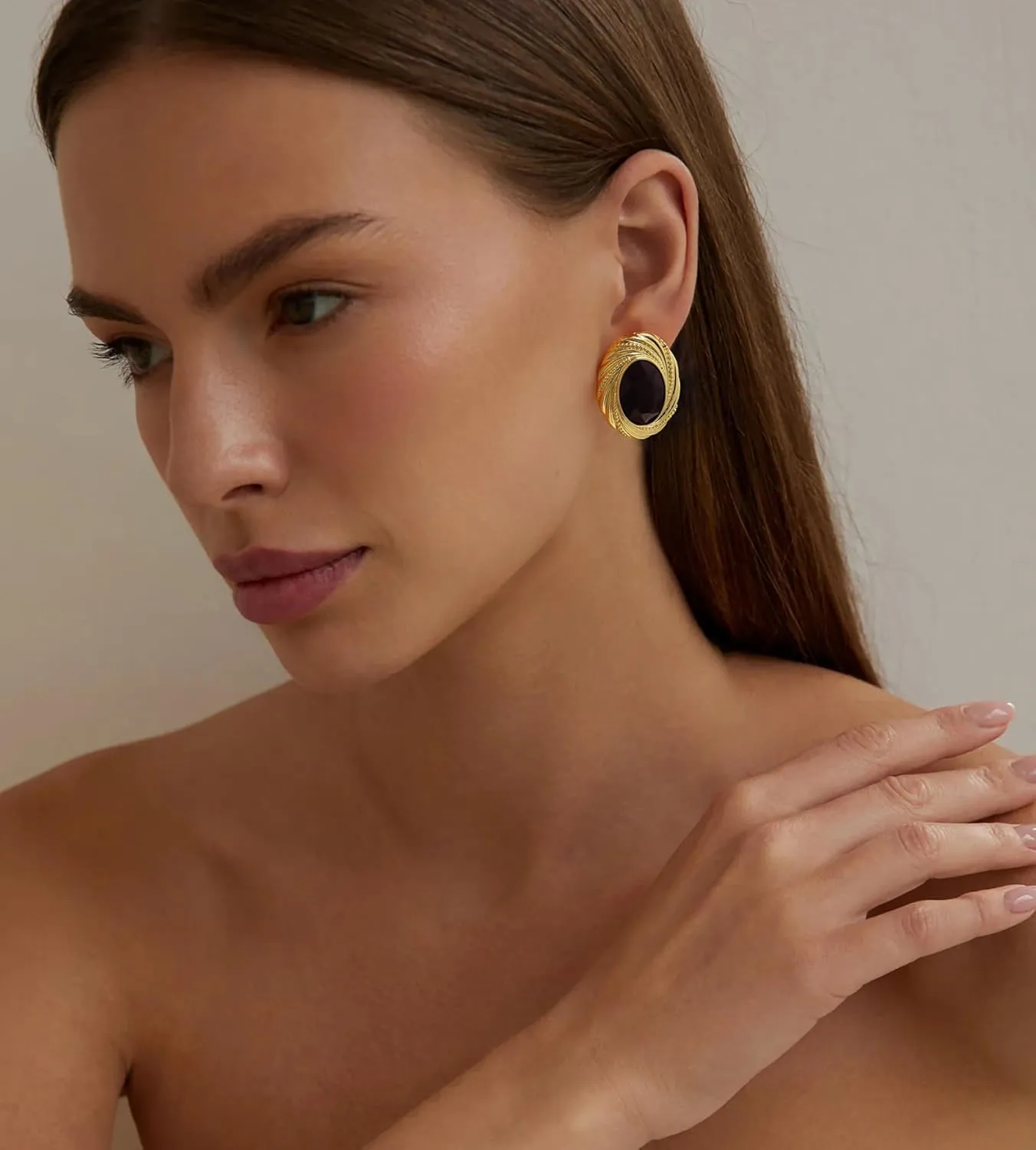 Chunky Gold Geometric Stud Earrings Trendy Vintage 14K Gold Plated Black Cubic Zirconia Statement Cocktail Earrings Dupes Jewelry for Women