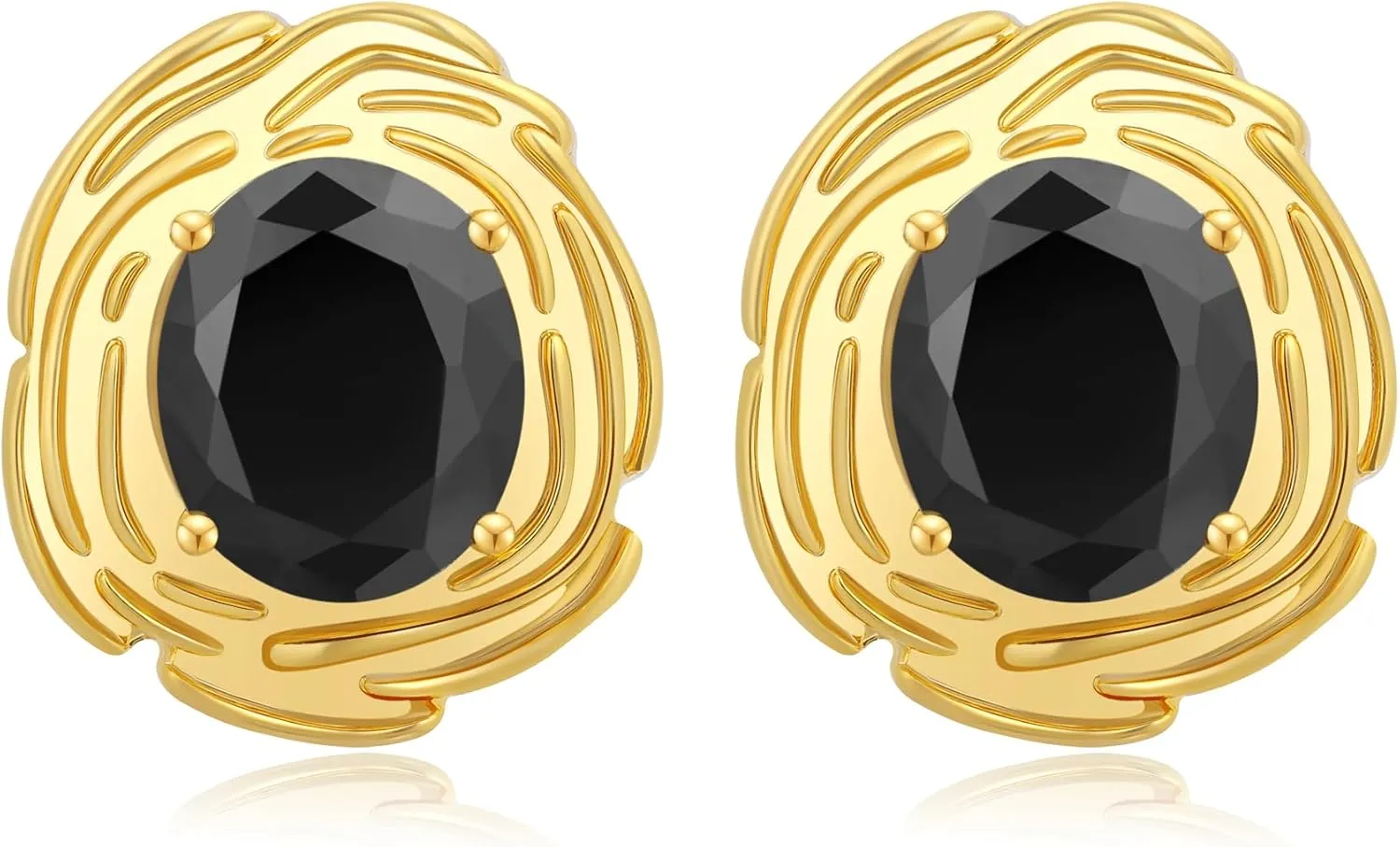 Chunky Gold Geometric Stud Earrings Trendy Vintage 14K Gold Plated Black Cubic Zirconia Statement Cocktail Earrings Dupes Jewelry for Women