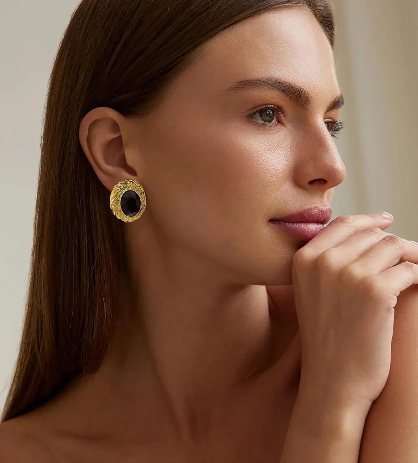 Chunky Gold Geometric Stud Earrings Trendy Vintage 14K Gold Plated Black Cubic Zirconia Statement Cocktail Earrings Dupes Jewelry for Women