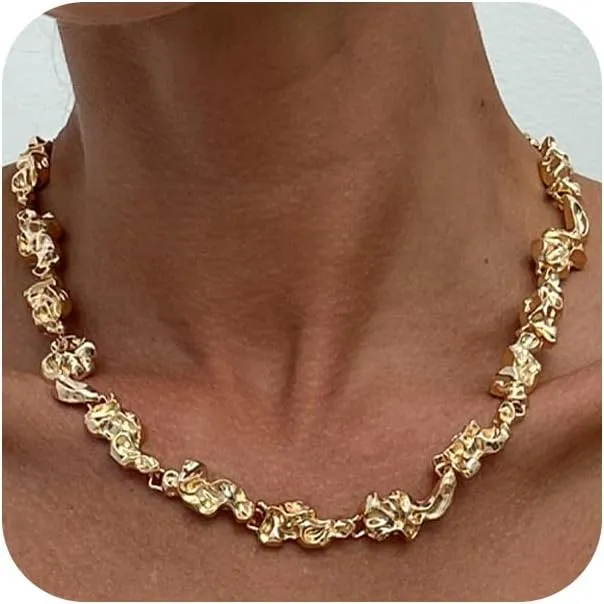 Chunky Gold Liquid Drip Collar Necklaces for Women Fashion Liquid Lava Choker Melting Hippie Necklace Vintage Big Statement Jewelry Accessories Gift