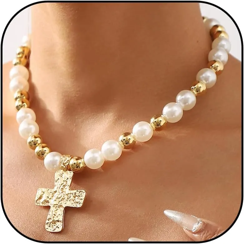 Chunky Gold Necklace Cross Statement Necklace for Women Layered Cross Necklaces Jewelry First Communion Gifts