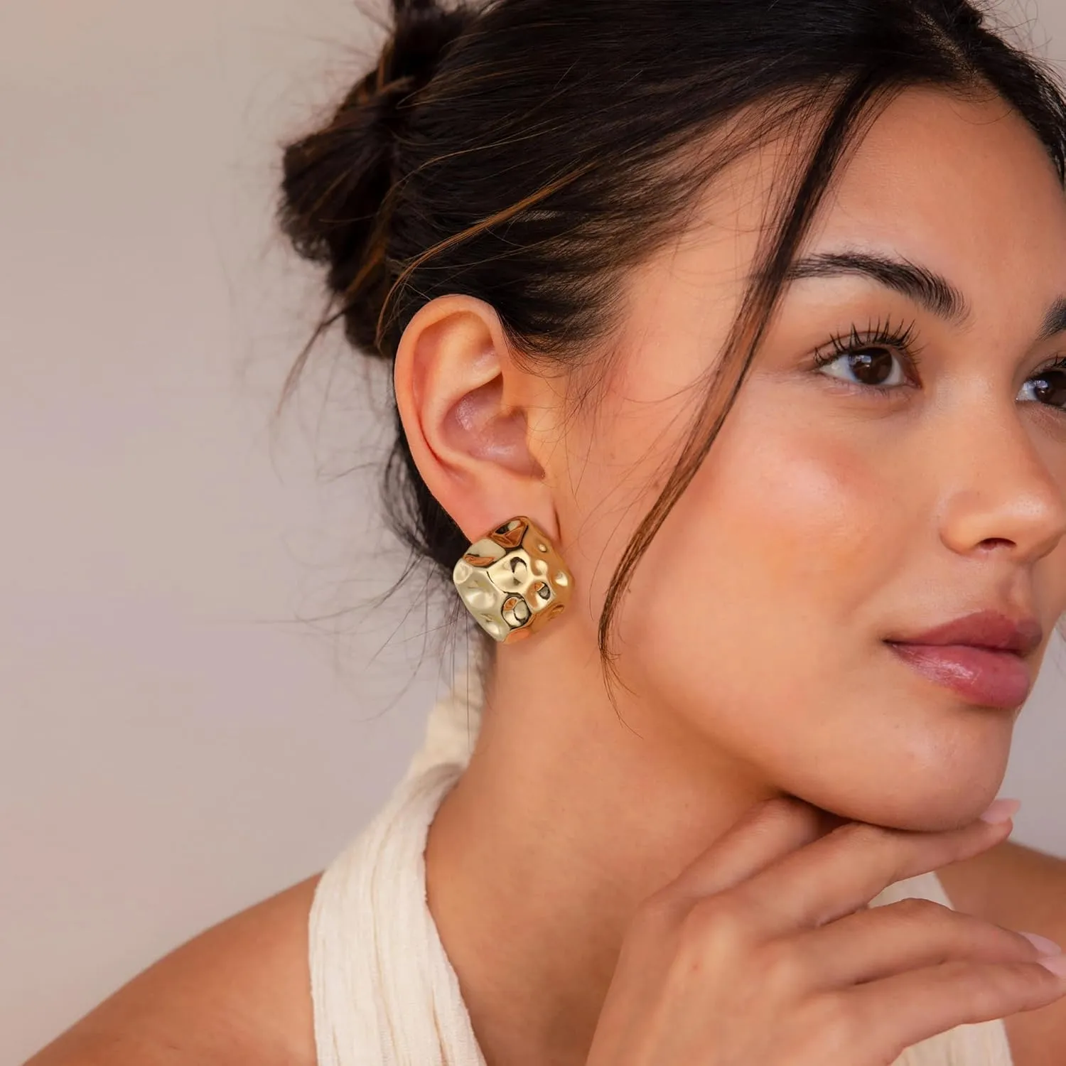 Chunky Gold/Silver Earrings for Women, Irregular Lightweight Statement Stud Earrings Vintage Jewelry Gifts for Women