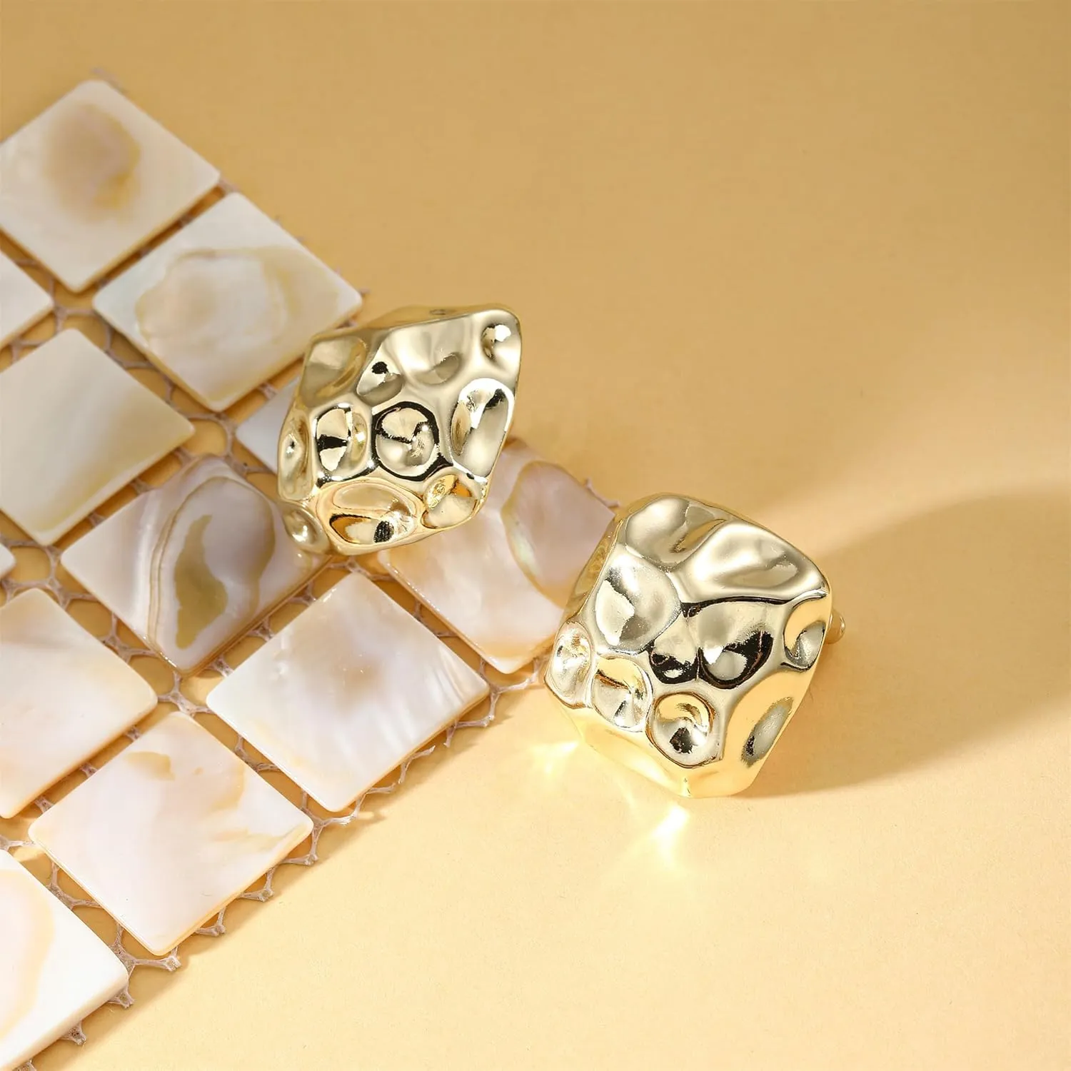 Chunky Gold/Silver Earrings for Women, Irregular Lightweight Statement Stud Earrings Vintage Jewelry Gifts for Women