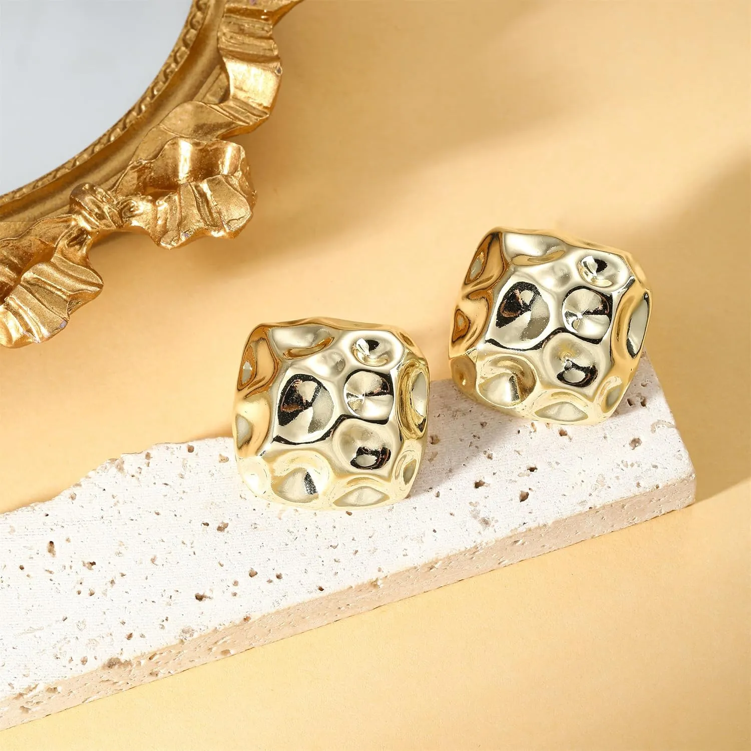 Chunky Gold/Silver Earrings for Women, Irregular Lightweight Statement Stud Earrings Vintage Jewelry Gifts for Women