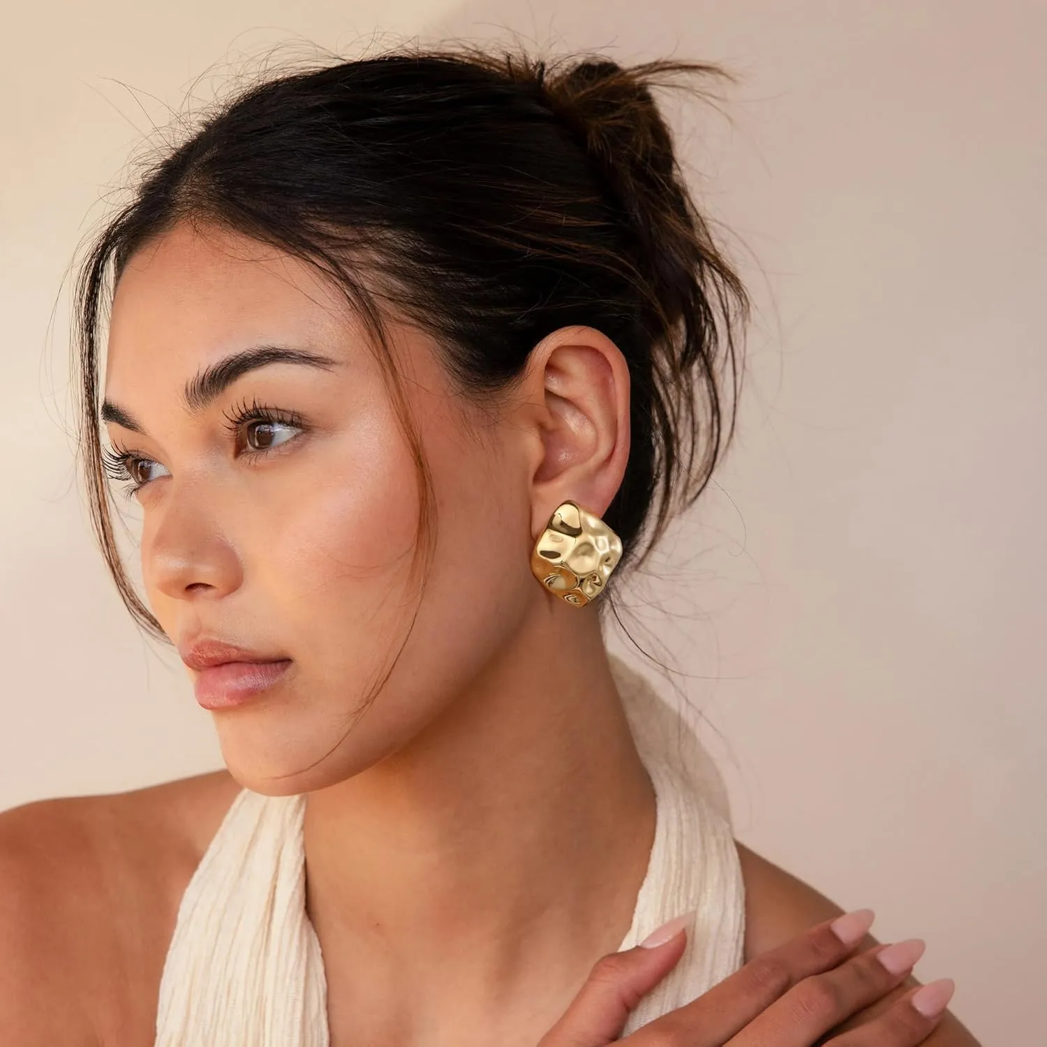 Chunky Gold/Silver Earrings for Women, Irregular Lightweight Statement Stud Earrings Vintage Jewelry Gifts for Women