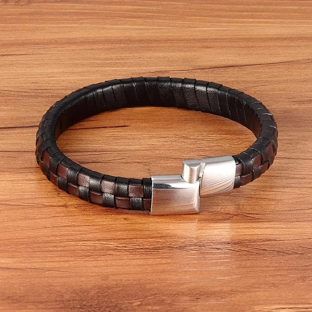Classic Design Hand-woven Bracelet Personality Gift For Men Genuine Leather Bracelet&Bangle Party Jewelry 4B7MY (Blue-21cm)